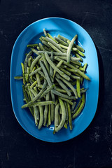 frozen string beans on a tray