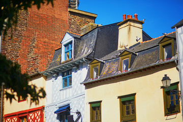 street in medieval town of Rennes, one of the most popular tourist attractions in Brittany, France