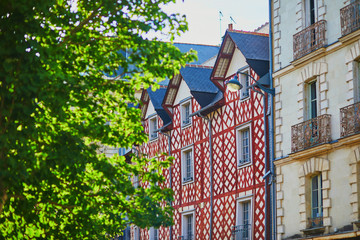 Beautiful half-timbered buildings in medieval town of Rennes, France