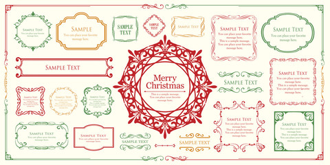 クリスマスのフレームセット、リースのデザイン、オーナメントや装飾デザイン。