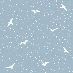 Seagulls seamless pattern. Vector background