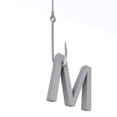 3D illustration of letter caught on a fish hook