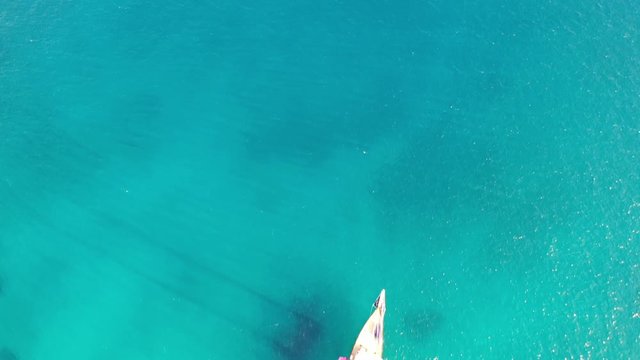 Aerial view of a yaht moored near Spinalonga Island, Crete, Greece