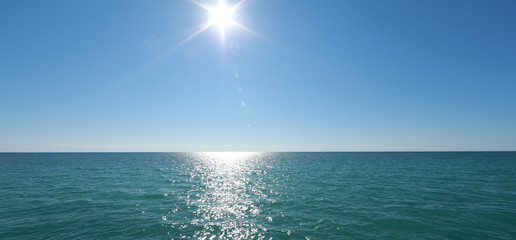 blue sea horizon and blue sky