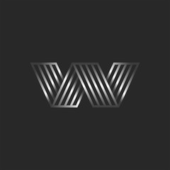 Letter W logo 3d creative monogram, initials AW or WA striped typography design element, business card emblem, metallic gradient thin lines