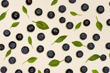 Blueberry fruit flat lay background