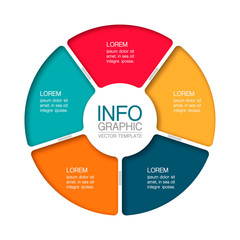 Vector infographic template, circle with 5 steps or options. Data presentation, business concept design for web, brochure, diagram.