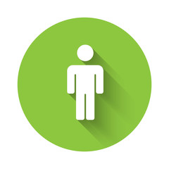 White User of man icon isolated with long shadow. Business avatar symbol user profile icon. Male user sign. Green circle button. Vector.