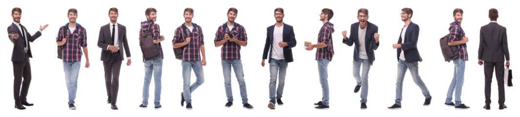 Obraz premium panoramic collage of self-motivated young man .isolated on white