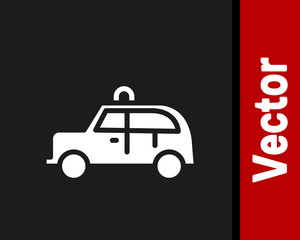 White Taxi car icon isolated on black background. Vector.