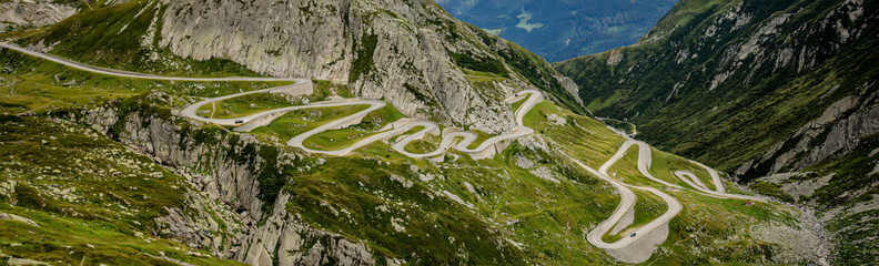 Gotthard Pass Street in Switzerland from above - travel photography
