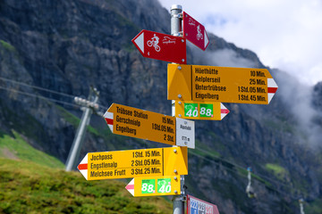 Direction signs at Lake Truebsee in Switzerland - travel photography