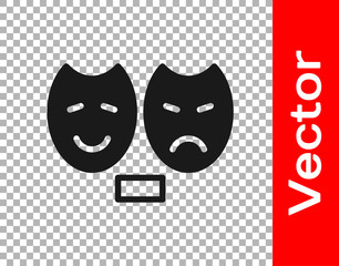 Black Comedy and tragedy theatrical masks icon isolated on transparent background. Vector.