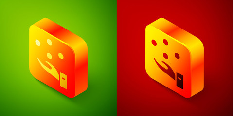 Isometric Juggling ball icon isolated on green and red background. Square button. Vector.