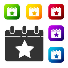 Black Day calendar with date July 4 icon isolated on white background. USA Independence Day. 4th of July. Set icons in color square buttons. Vector.