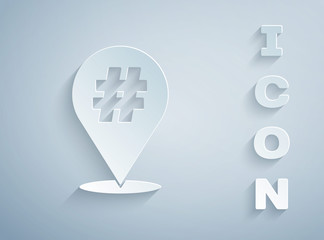 Paper cut Protest icon isolated on grey background. Meeting, protester, picket, speech, banner, protest placard, petition, leader, leaflet. Paper art style Vector illustration