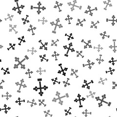 Black Christian cross icon isolated seamless pattern on white background. Church cross. Vector.