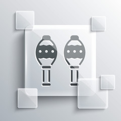 Grey Maracas icon isolated on grey background. Music maracas instrument mexico. Square glass panels. Vector.