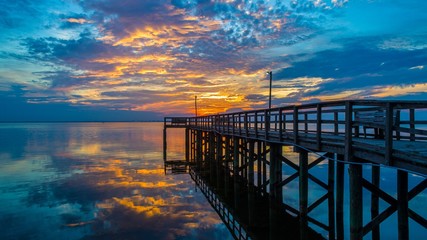 sunset over the pier