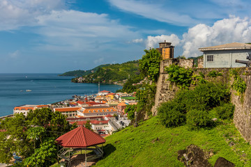 A view from the ramparts of Fort St George along the coastline in Grenada - obrazy, fototapety, plakaty