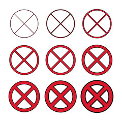 Flat Stop Icon collection isolated on white background. Modern vector illustration. Red no entry symbol set