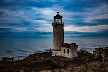 Fototapeta na wymiar The North Head Lighthouse at the mouth of the Columbia River on the washington coast near Ilwaco.