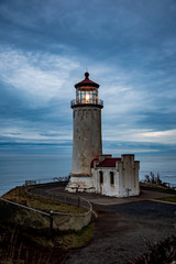 Fototapeta na wymiar The North Head Lighthouse at the mouth of the Columbia River on the washington coast near Ilwaco.