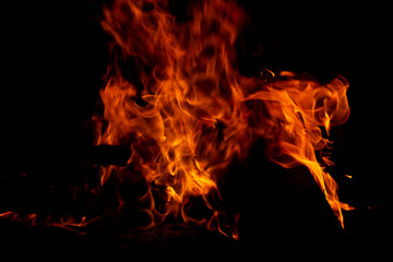 Hot fire up close at night