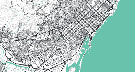 Detailed vector map of Barcelona, Spain