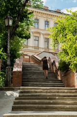 Fototapeta na wymiar Long stairs to Citadella in Budapest