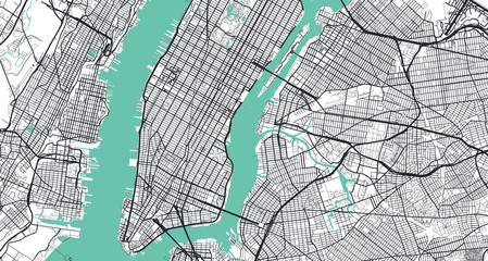 Detailed vector map of New York City, NY, USA