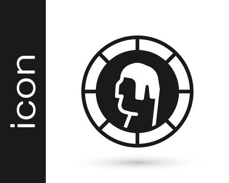 Black Ancient Greek coin icon isolated on white background. Vector.