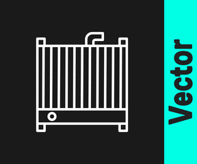 White line Car radiator cooling system icon isolated on black background. Vector Illustration.