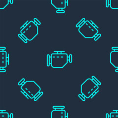 Green line Check engine icon isolated seamless pattern on blue background. Vector Illustration.