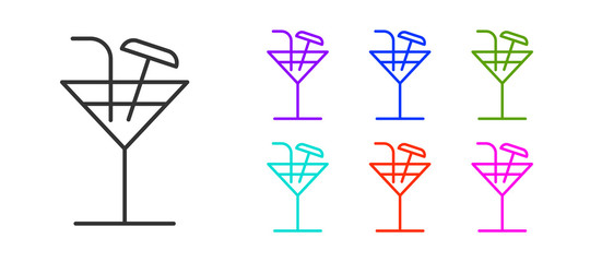 Black line Cocktail icon isolated on white background. Set icons colorful. Vector Illustration.
