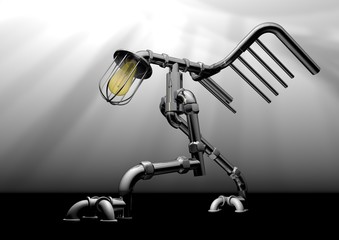 Beautiful vintage steel lamp in the shape of a soaring bird. 