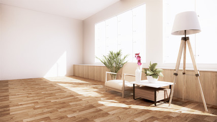 The decoration of the room in Japanese style combined with modern style.with armchair and plants decoration.3D rendering