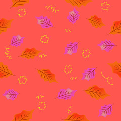 autumn leaves seamless pattern red background