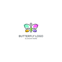 minimalist monoline line art butterfly logo design vector