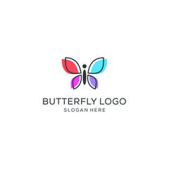 minimalist monoline line art butterfly logo design vector