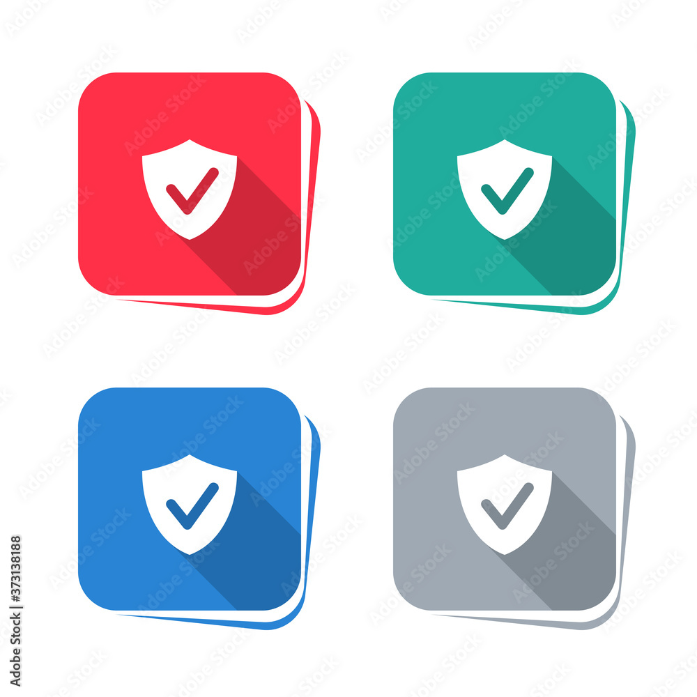 Wall mural shield icon with check mark on square button