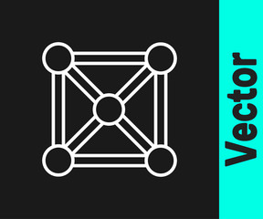 White line Blockchain technology icon isolated on black background. Cryptocurrency data. Abstract geometric block chain network technology business. Vector.