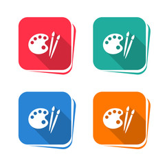 Palette and paintbrushes icon on square button