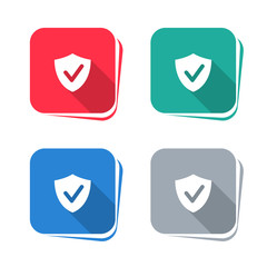 Shield icon with check mark on square button