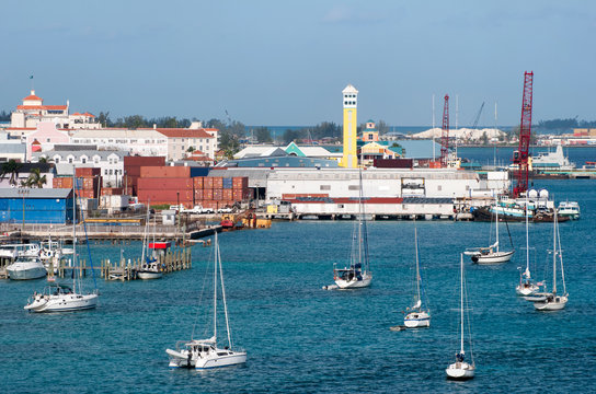 Nassau Harbour With Drifting Sailboats