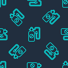 Green line Pressure sprayer for extermination of insects icon isolated seamless pattern on blue background. Pest control service. Disinfectant sprayer. Vector.