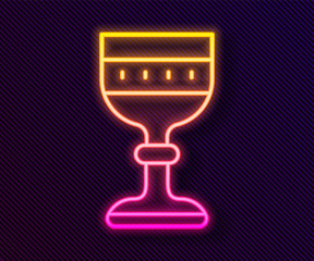 Glowing neon line Medieval goblet icon isolated on black background. Vector.