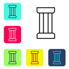 Black line Ancient column icon isolated on white background. Set icons in color square buttons. Vector.