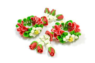 Two of Thai Jasmine garland on white background, Thai Tradition Style, Isolated.