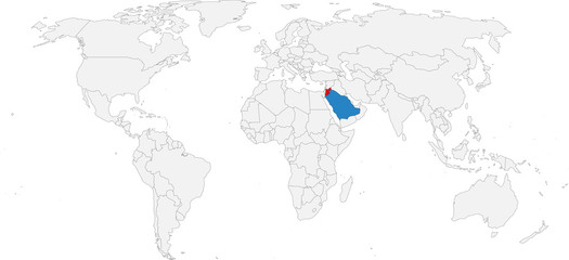 Jordan, Saudi Arabia countries isolated on world map. Business concepts and Backgrounds.
